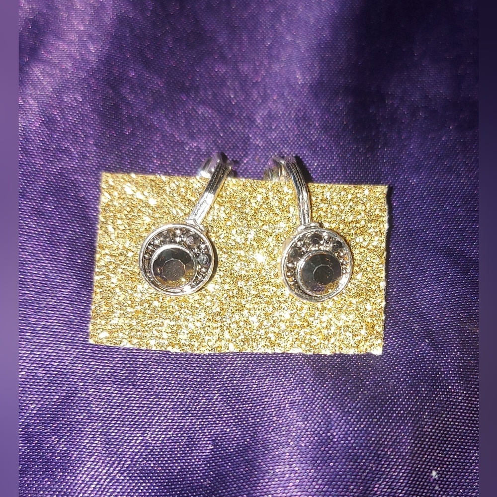 Vintage Monet Silver and Black ClipOn Earrings